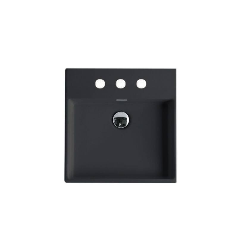 WS Bath Collections 18" Ceramic Wall Mounted Bathroom Sink with Three - Matte Black