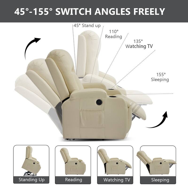 PU Infinite Position Power Lift Recliner with Massage, Heat & USB Charging - 350 LB Capacity