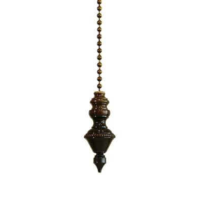 Beaded Knob Spire Ceiling Fan Pull, 1.5"h with 12" Oiled Bronze Brass Chain