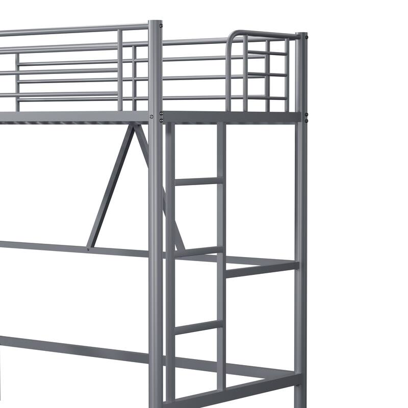 Twin Kids Loft Metal Bed with Reversible Stairs 400lb Capacity Space Saving Under Bed Study Play Area