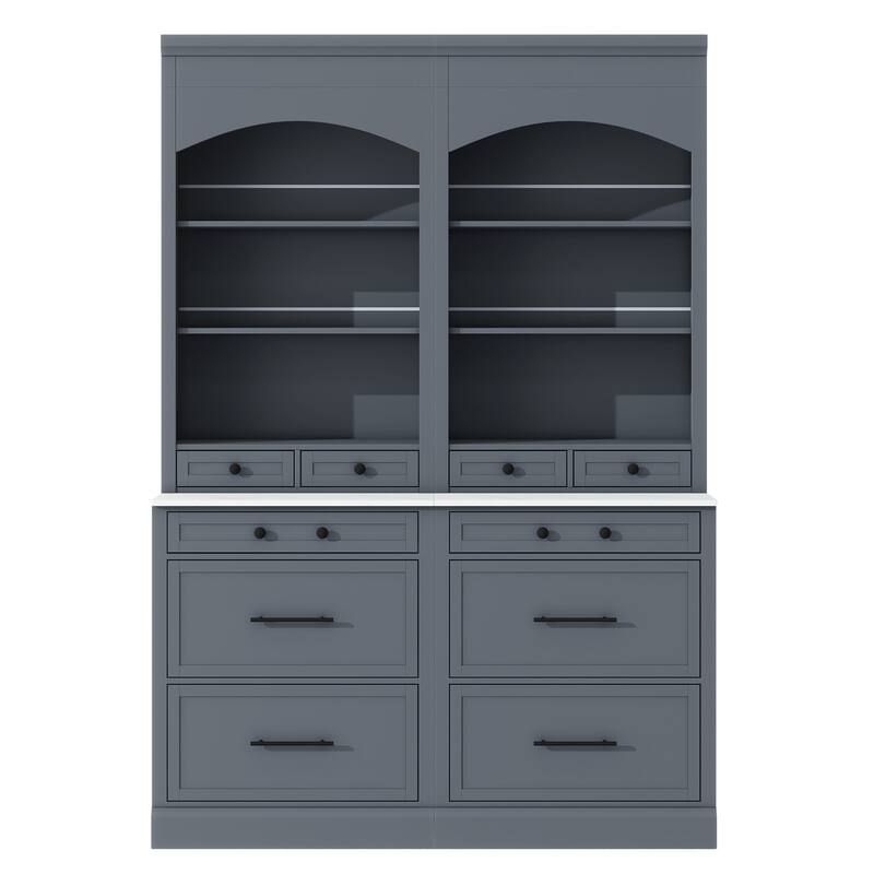 Freestanding Tall Kitchen Hutch with Faux Marble Top(Set of 2)