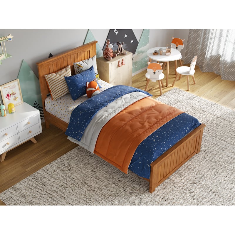 Solid Wood Low Profile Platform Bed - Twin Size, Matching Footboard, Modern Design, Sturdy Slats, Light Toffee Finish