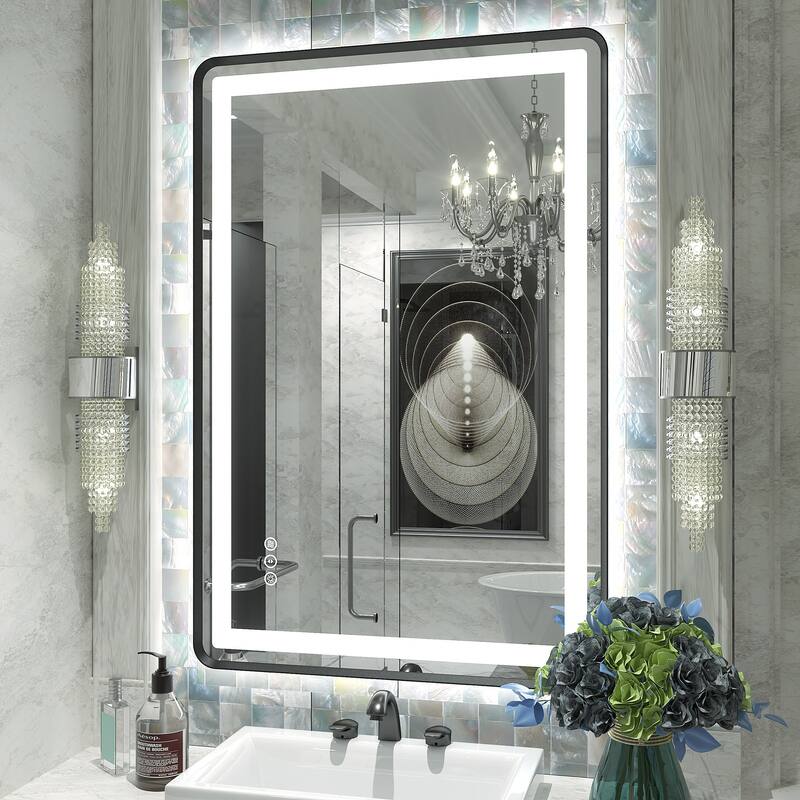 UL Certified Black Metal Framed LED Front Light and Backlit Anti-Fog Wall Bathroom/ Vanity Mirror