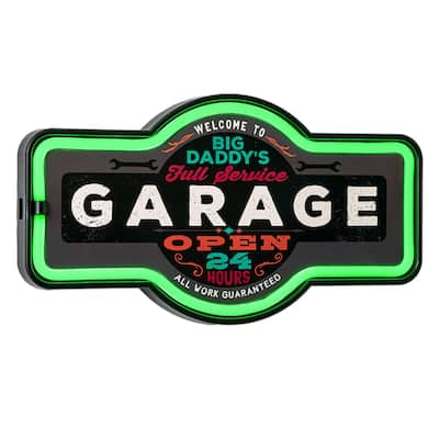 American Art Decor Big Daddy's Garage Marquee Shaped LED Light Up Sign Wall Decor for Man Cave Bar Garage - Grey