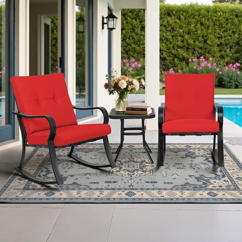 Solaura 3-piece Outdoor Patio Rocking Chairs Conversation Bistro Set