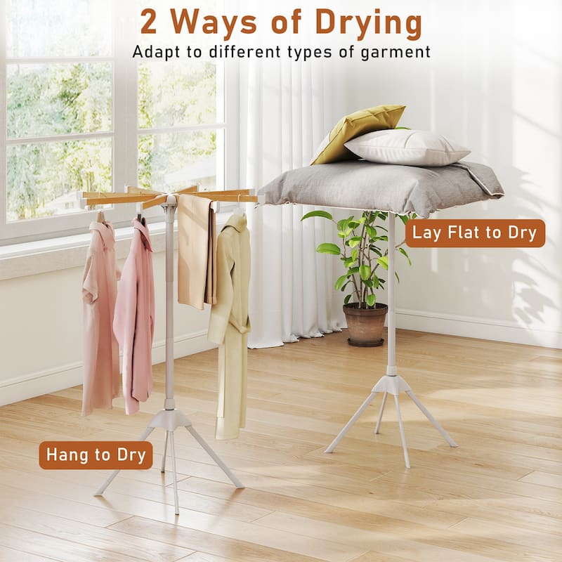 Gymax 4 Legs Clothes Drying Rack w/8 Bamboo Hanging Rods 40 Hanger