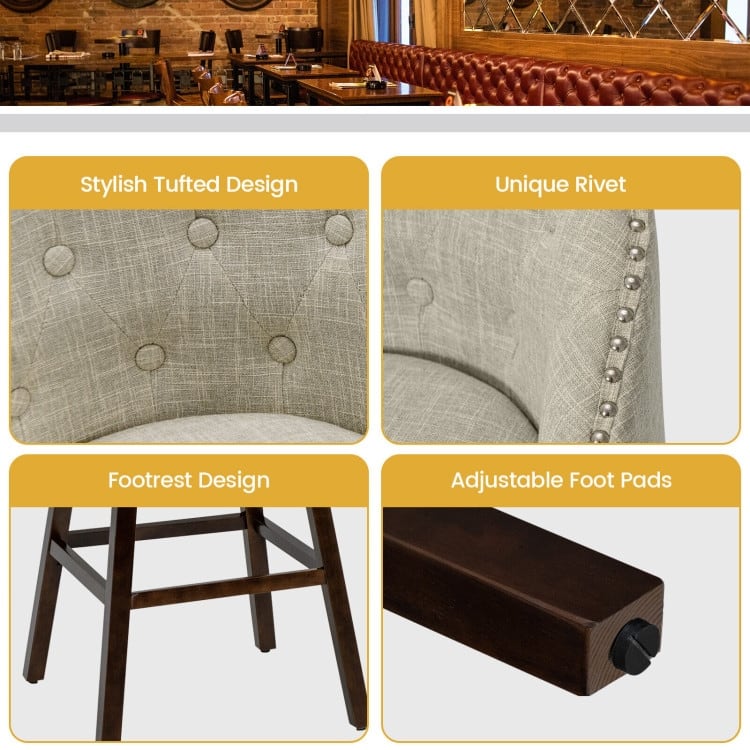 Set of 2 Swivel Bar Stools Tufted Bar Height Pub Chairs with Rubber Wood Legs - 21.5" x 21" x 41.5" (L x W x H)