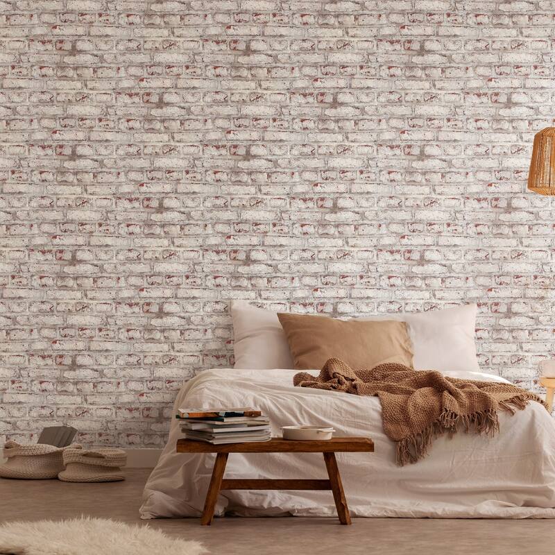 Galerie Wallcoverings Bricks and More Collection Distressed Plastered Brick Matte Finish Vinyl on Non-woven Wallpaper Roll