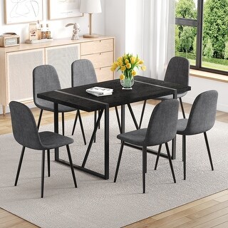 55-Inch Retro Rectangular Dining Table and Chair Set with Textured ...