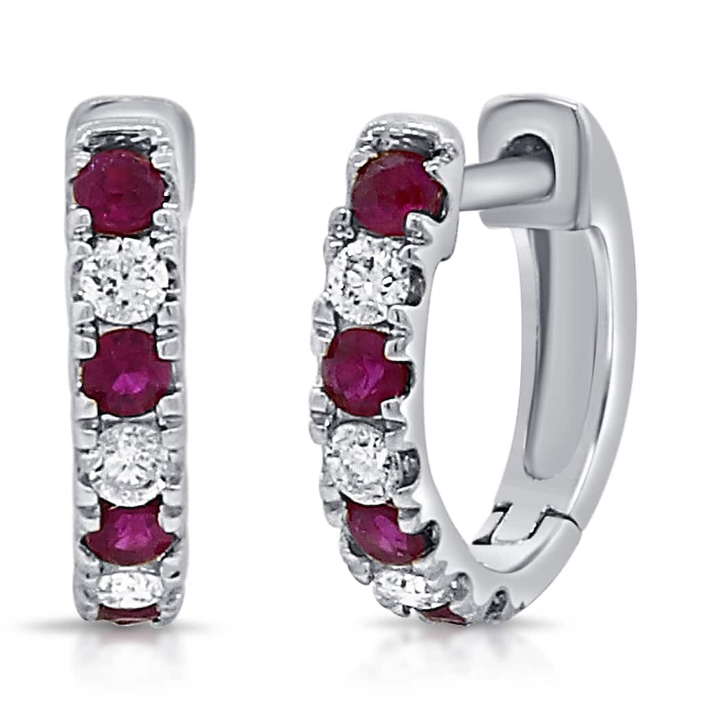 Joelle Collection Ruby & Diamond Huggie Earrings 14K Gold 11mm