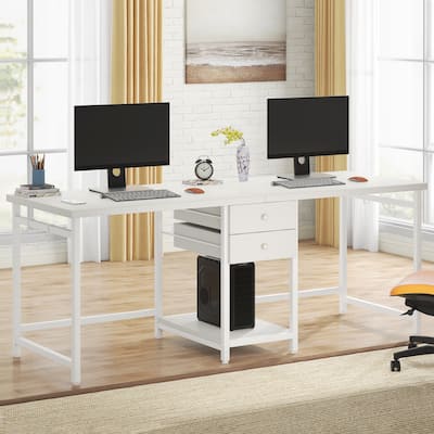 78 Inch 2 Person Desk with 2 Drawers, Long Computer Writing Desk