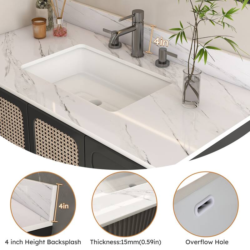 Roomfitters 43 Inch Vanity Top with Undermount Sink, Durable Sintered Stone Bathroom Countertop with Backsplash, White
