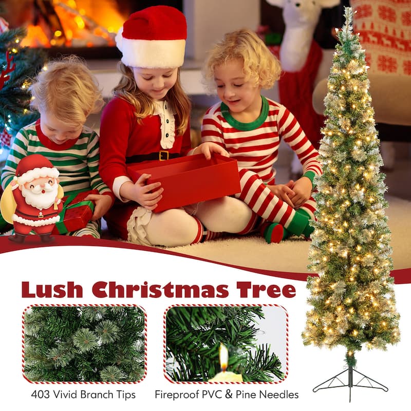 Gymax 7FT Pre-lit PVC Half Christmas Tree Pine Needle Lamp Tree w/
