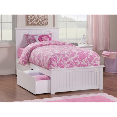 Nantucket Twin Platform Bed with Matching Footboard with 2 Drawers in White