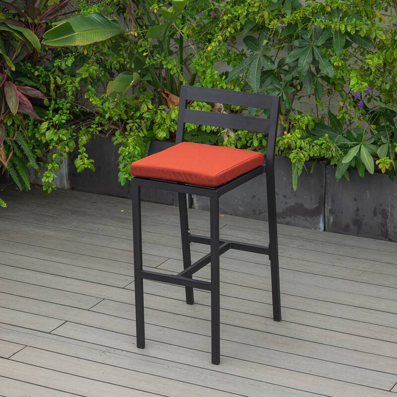 Patio Bar Stool in Powder-Coated Aluminum Frame with Removable Cushion Set of 2