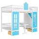 preview thumbnail 8 of 7, Blue Full Pine Bunk Bed with Changeable Table, Storage Staircase, Drawers