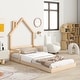 preview thumbnail 16 of 19, Twin House-Shaped Headboard Floor Bed with Handrails ,slats