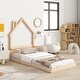 preview thumbnail 1 of 24, Twin Size Pine Wood House-Shaped Headboard Floor Bed with Handrails and Slats Twin - Natural