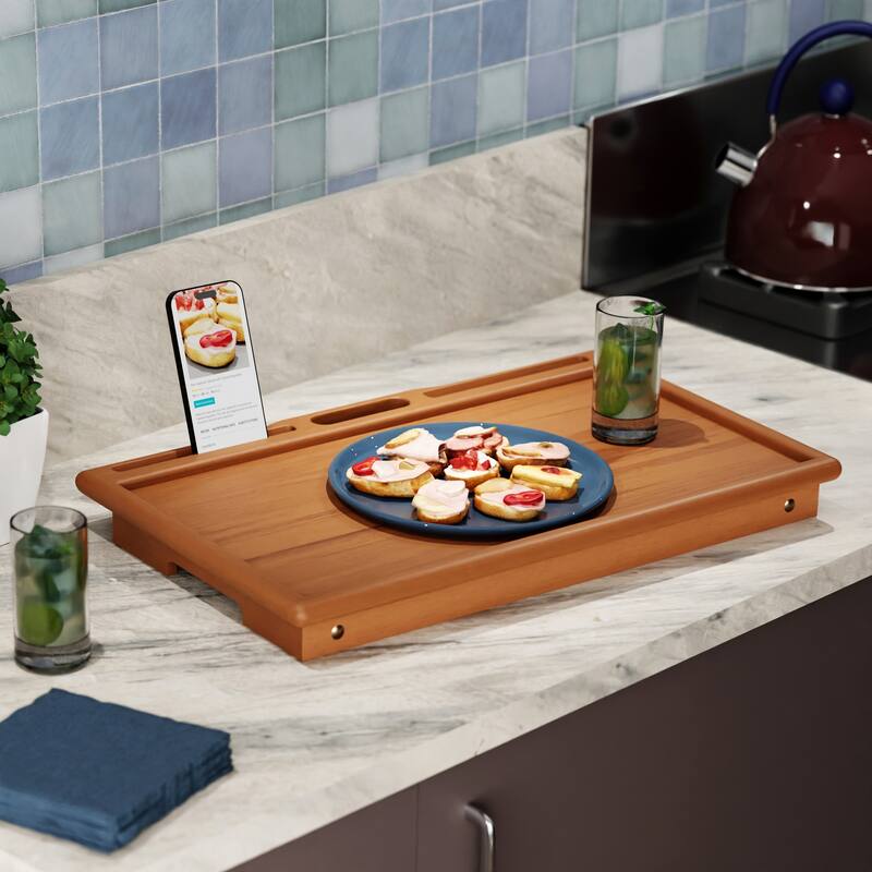 Arlo Breakfast Tray with Flip Top Teak Finish