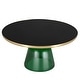 preview thumbnail 1 of 16, 30-Inch Round Coffee Table Glass/Stone Tabletop with Gold Iron Rim Frame Glass Pedestal Base Green/Black Glass