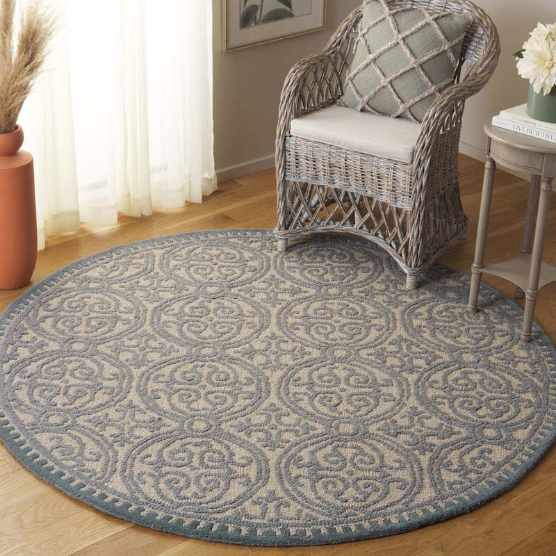 SAFAVIEH Handmade Cambridge Phera Modern Moroccan Wool Rug - 4' Round - Dusty Blue/Cement