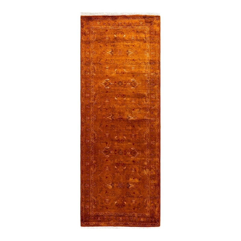 Overton Hand Knotted Wool Vintage Inspired Modern Contemporary Overdyed Gold Runner Rug - 2' 7" x 7' 2"