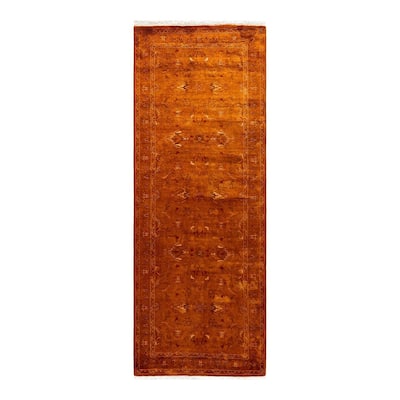 Overton Hand Knotted Wool Vintage Inspired Modern Contemporary Overdyed Gold Runner Rug - 2' 7" x 7' 2"
