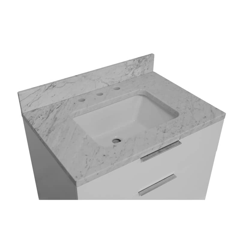 KitchenBathCollection Oslo 30" Floating Wall-Mounted Bathroom Vanity with Carrara Marble Top