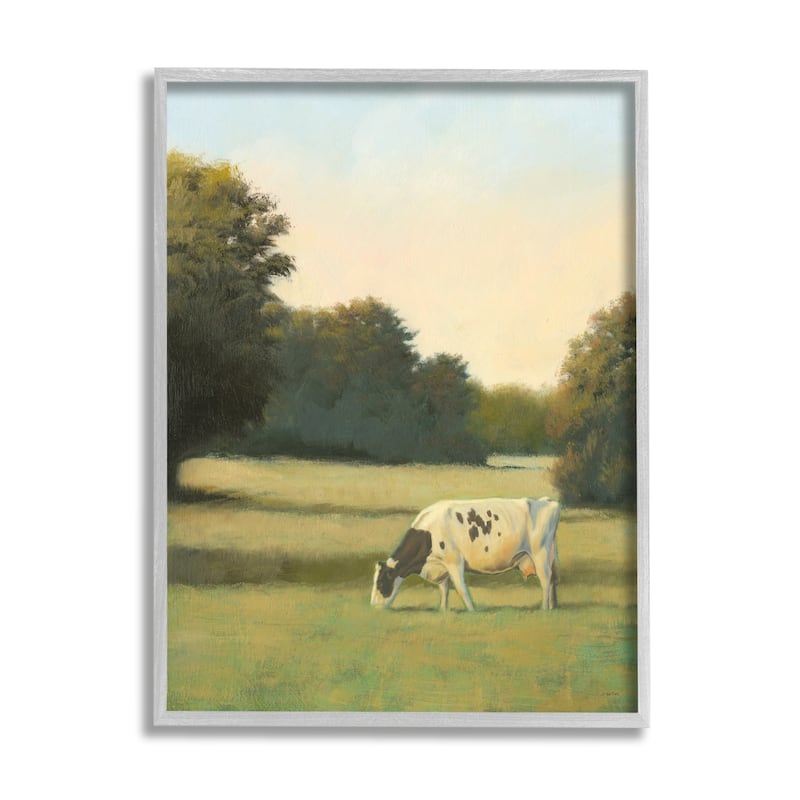 Stupell Cow Grazing in Pasture Framed Giclee Art Design by James Wiens - 11 x 14 - Grey