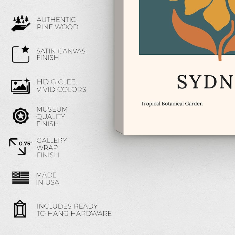 Wynwood Studio Canvas Advertising Flower Market Sydney Gold and Dark Blue Modern & Contemporary Wall Art Canvas Print