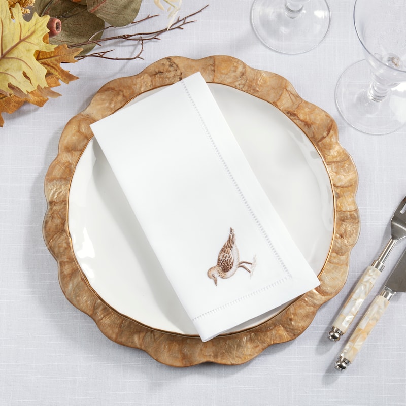 Embroidered Songbird Cotton Napkins (Set of 6) - Hemstitch Border with Nature-Inspired Motif, 20"x20"