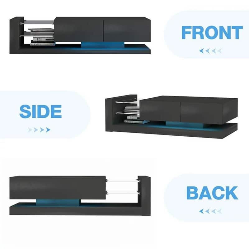 70"W Modern LED TV Stand, 2 Cabinets, 2 Glass Shelves, Outlet - 70.8"L x 14.96"W x 14.96"H