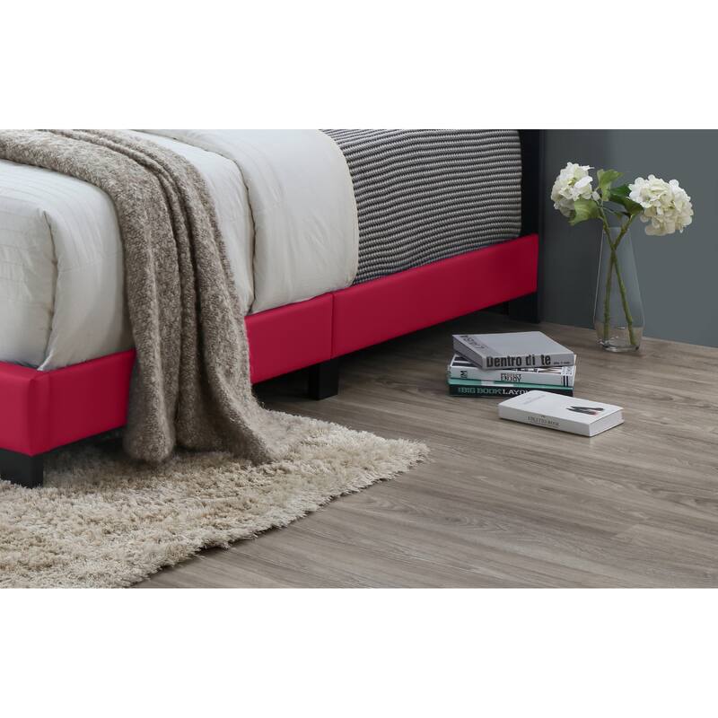 Modern Pink Full Size Platform Bed Frame with PU Fabric Headboard