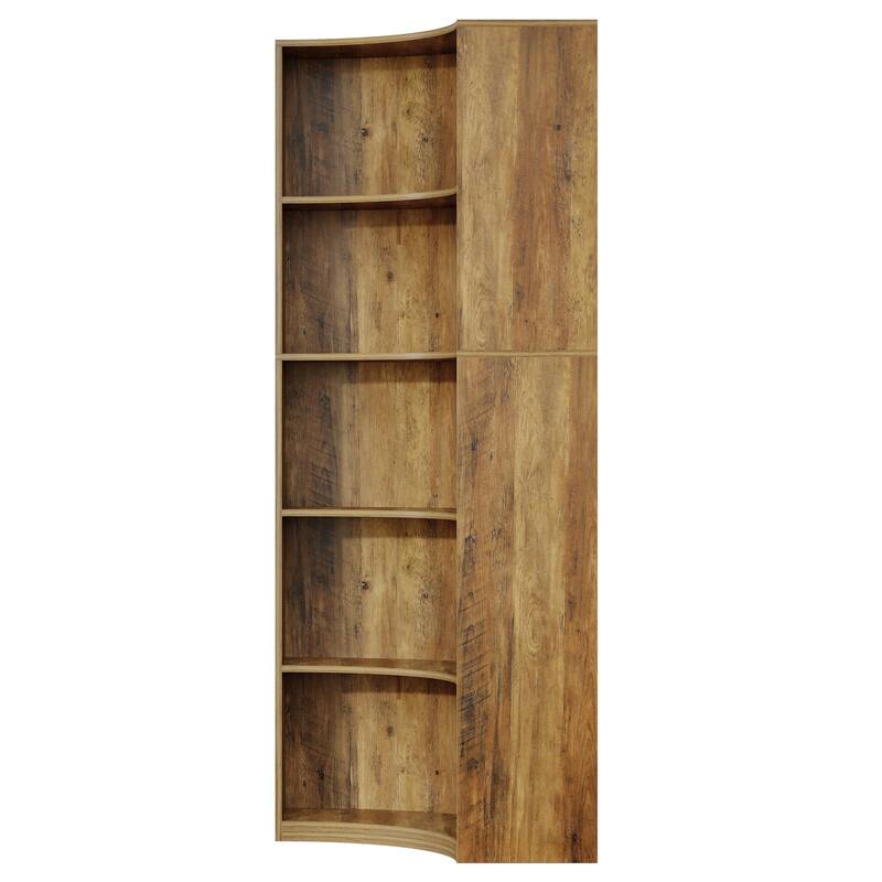6-Tier Corner Bookshelf, 70.9" Tall Corner Shelf with Curved Edges