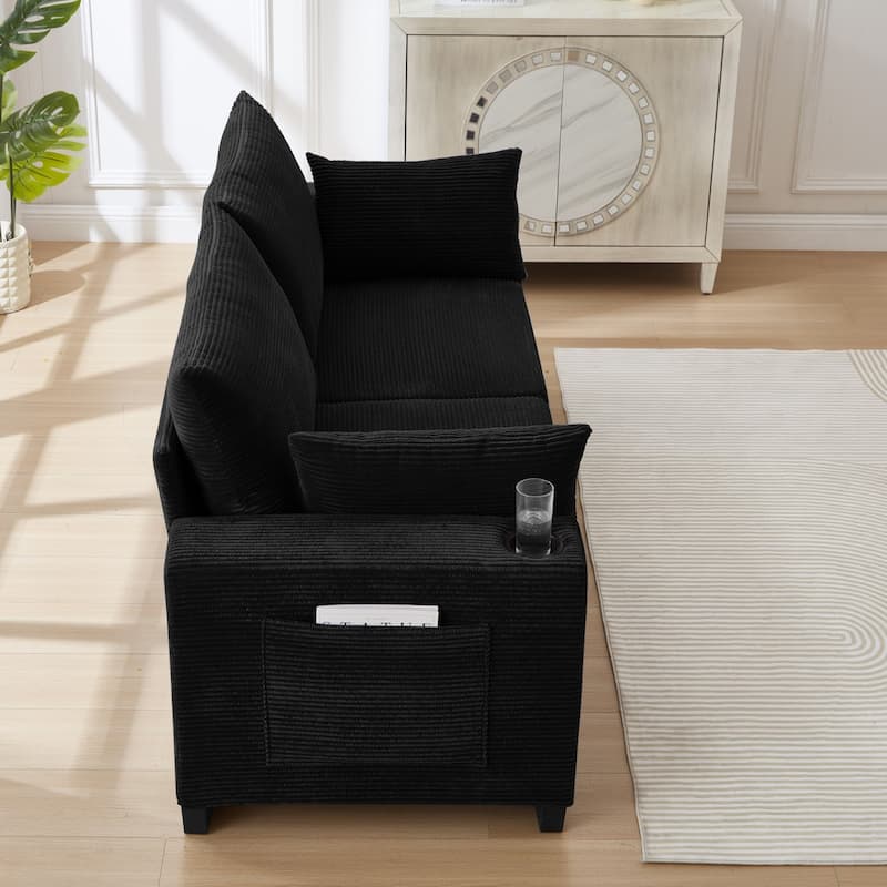 78" Corduroy 3-Seater Sofa with USB Ports, Cup Holders and Side Pockets