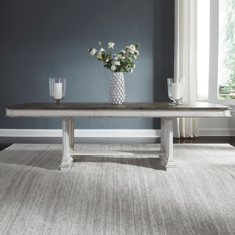 Abbey Park Weathered Brown & Antique White Trestle Table - Antique White