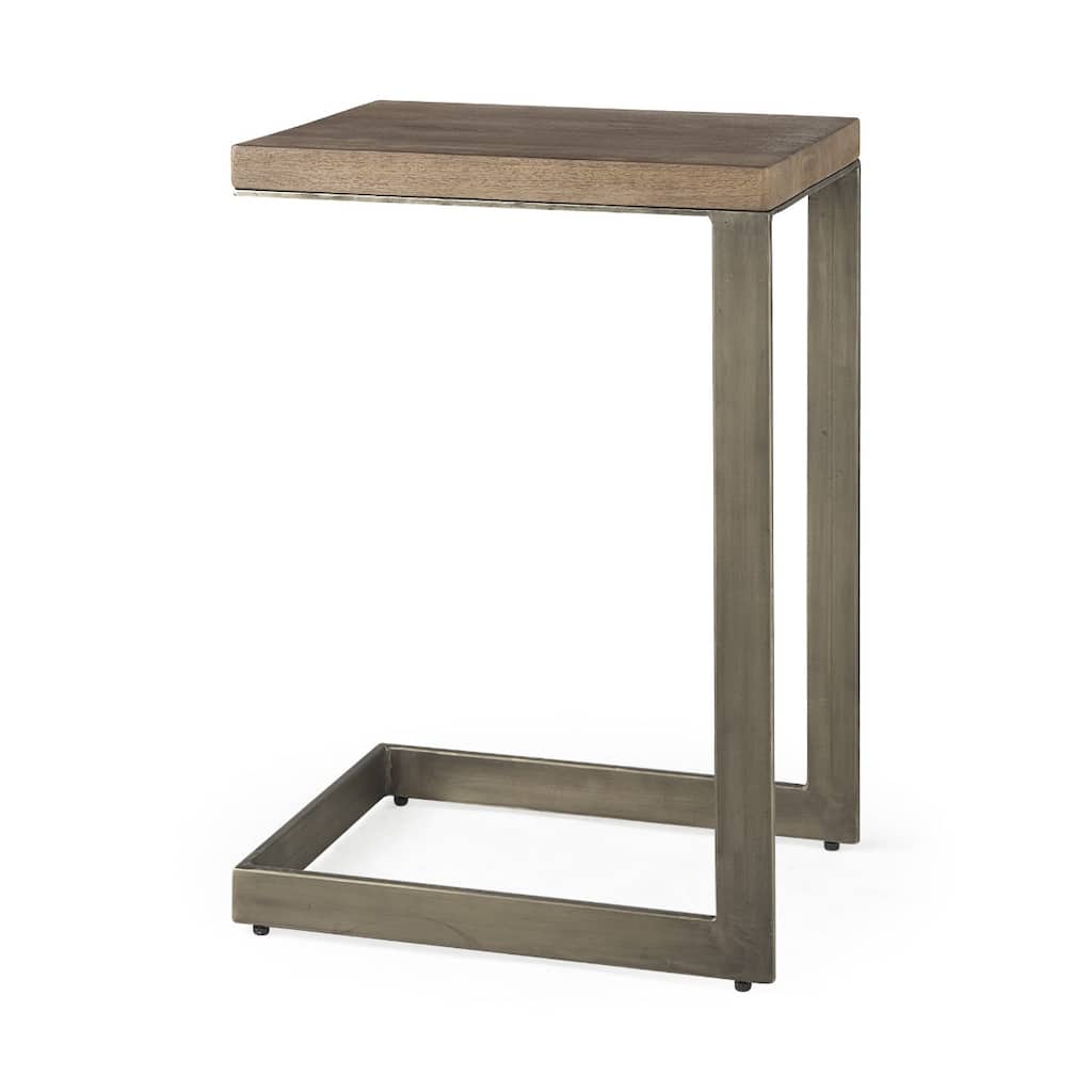 26 Inch Brown Wood Square End Table with Metal Base - 14" x 18" x 26"
