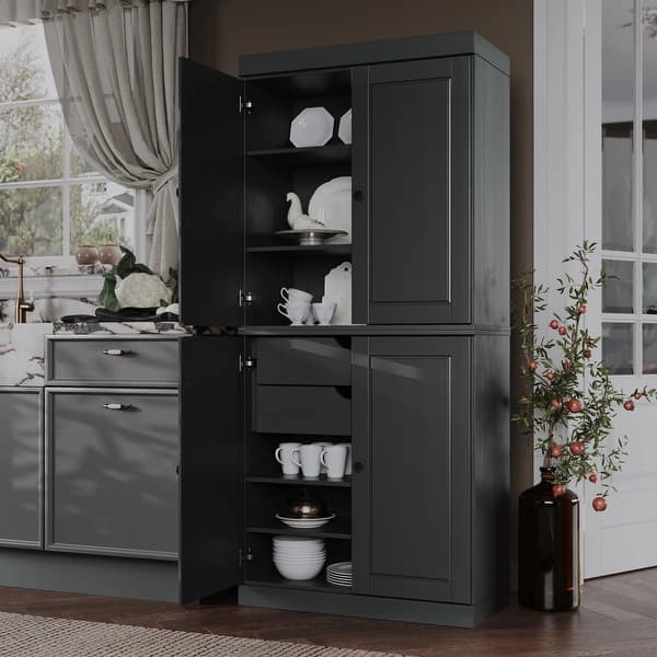slide 2 of 10, Palace Imports 100% Solid Wood Pantry Cabinet, 2 Drawers, Adjustable Shelves, 32" Wide, 71.5" Tall - 32" x 71.5" Gray - Solid