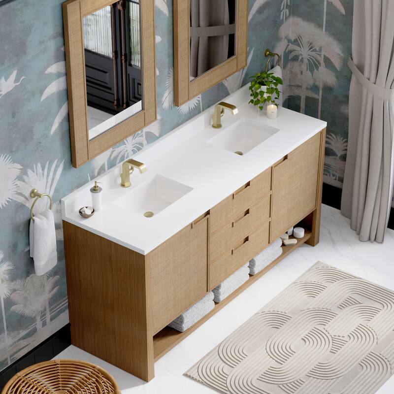 Solene 72" Double Vanity, Seaside Oak - 72 - White Zeus - Single Hole