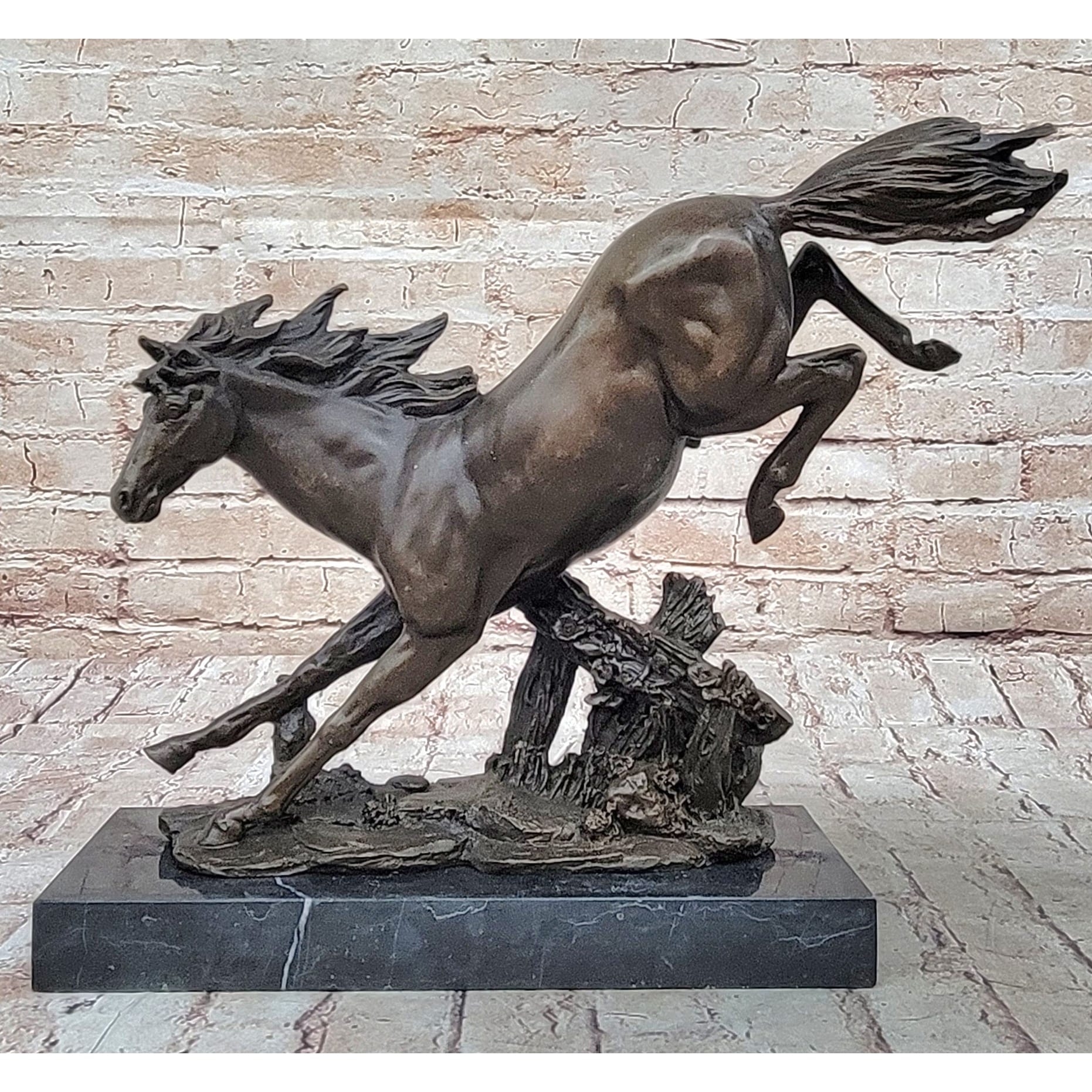 Jumping Racing Wild Horse Stallion Bronze Sculpture Statue Signed Original Art