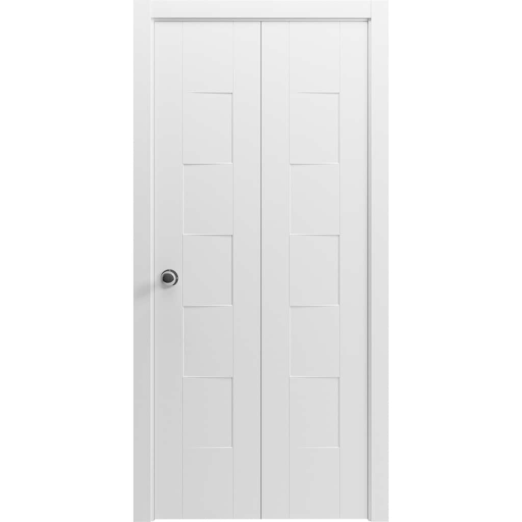 Sliding Closet Bi-fold Doors | Mela 0755 Painted White | Sturdy Tracks Moldings Trims | Wood Solid Bedroom Wardrobe Doors