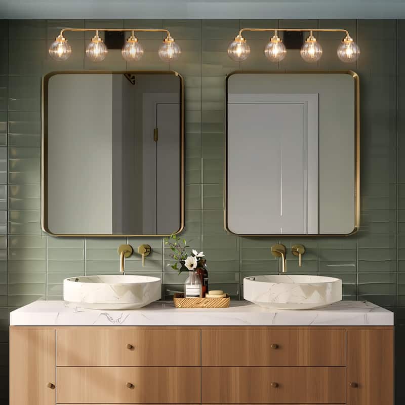 2/3/4-Light Black Gold Bathroom Vanity Light Modern Ribbed Glass Wall Sconces
