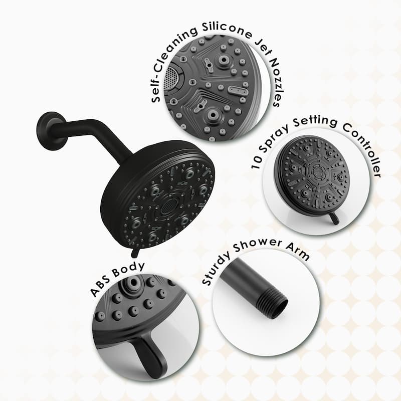 10-Spray Patterns 5 in. Wall Mount Rain Fixed Shower Head with Shower Arm and Flange