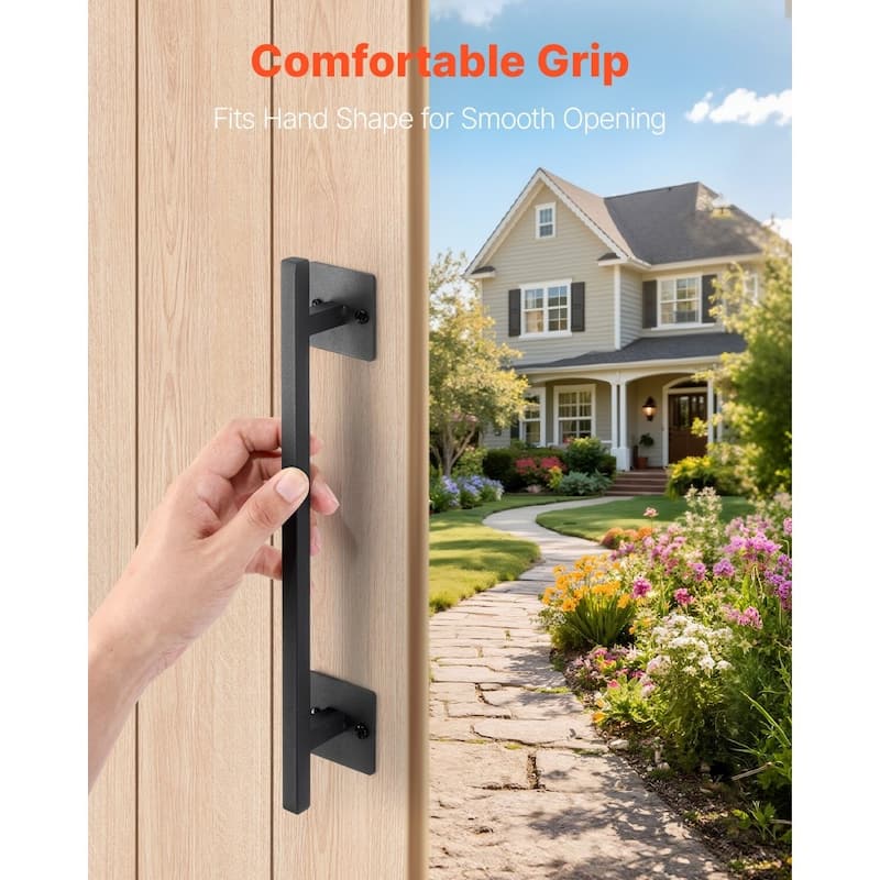 Black Carbon Steel Fence Door Handle 12.6in Ergonomic and Durable