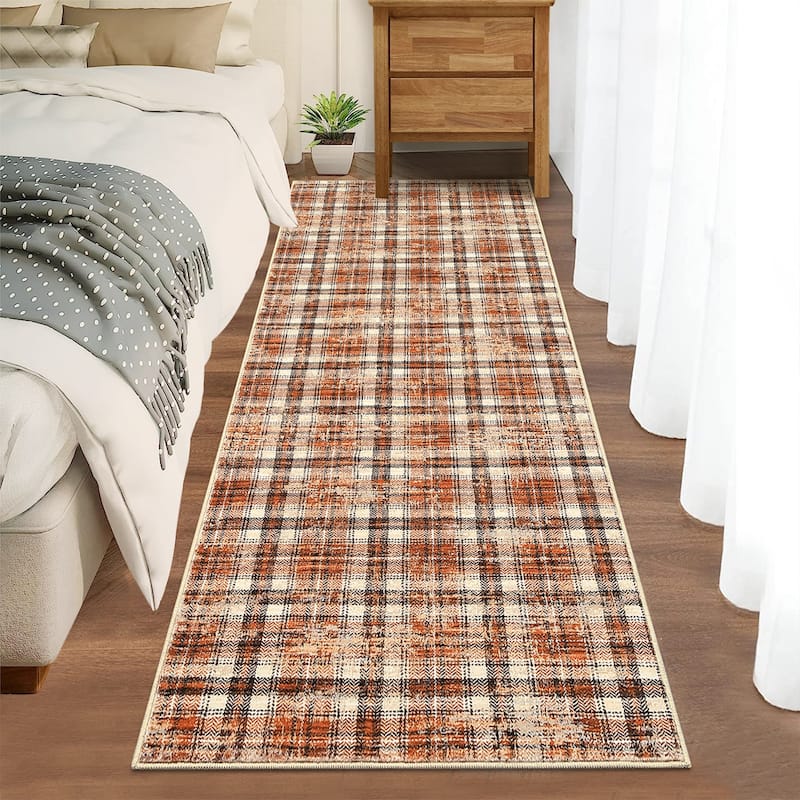 Garvee Earthy Plaid Soft Low Pile Foldable Area Rug