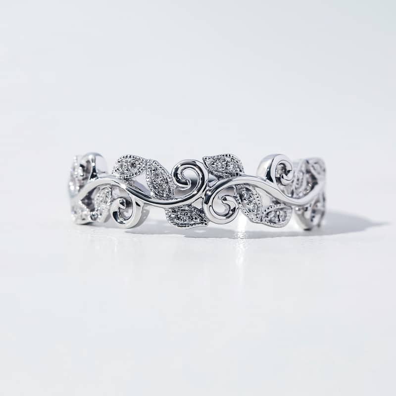 Kobelli Natural Diamond 14k Solid White Gold Floral Wreath Ivy Ring - 10