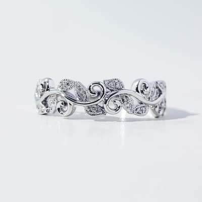 Kobelli Natural Diamond 14k Solid White Gold Floral Wreath Ivy Ring