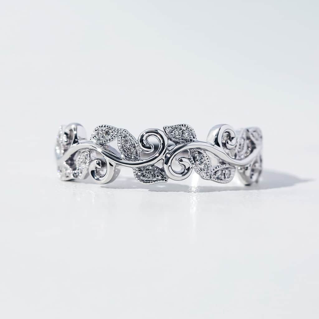 Kobelli Natural Diamond 14k Solid White Gold Floral Wreath Ivy Ring