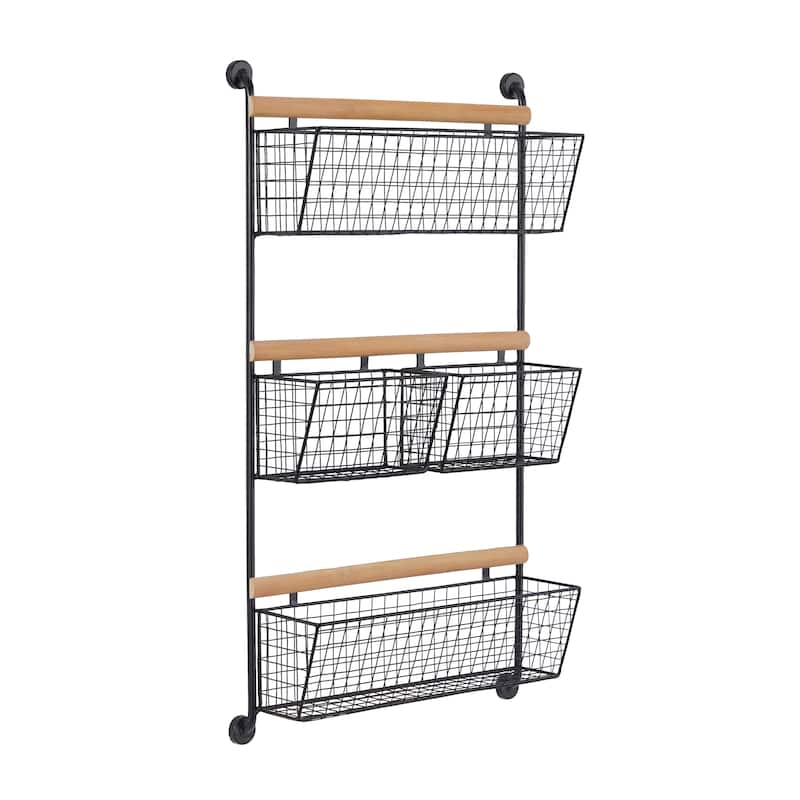 Metal Wall Mounted 4 Hanging Baskets Magazine Rack Holder - White or Black