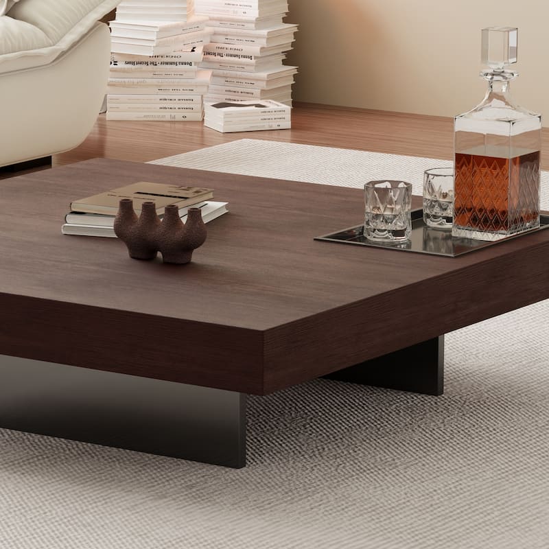 43" Mid Century Modern Square Coffee Table, Carbon Steel Legs